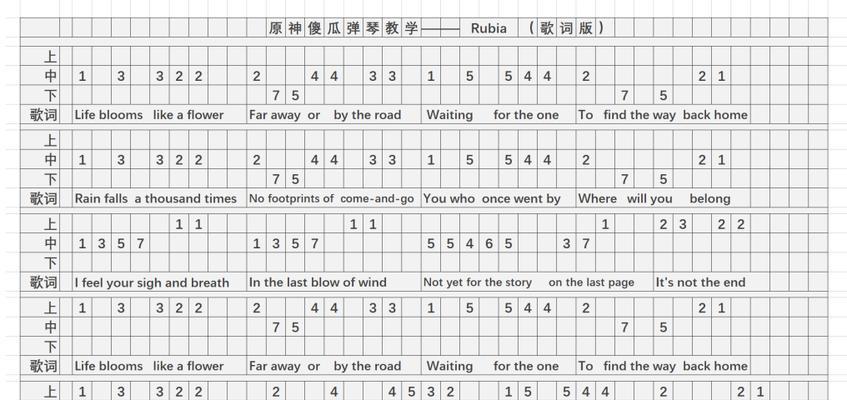 《原神》琴谱完整版手机版和电脑版（学会使用风告诉你，玩转《原神》琴谱）